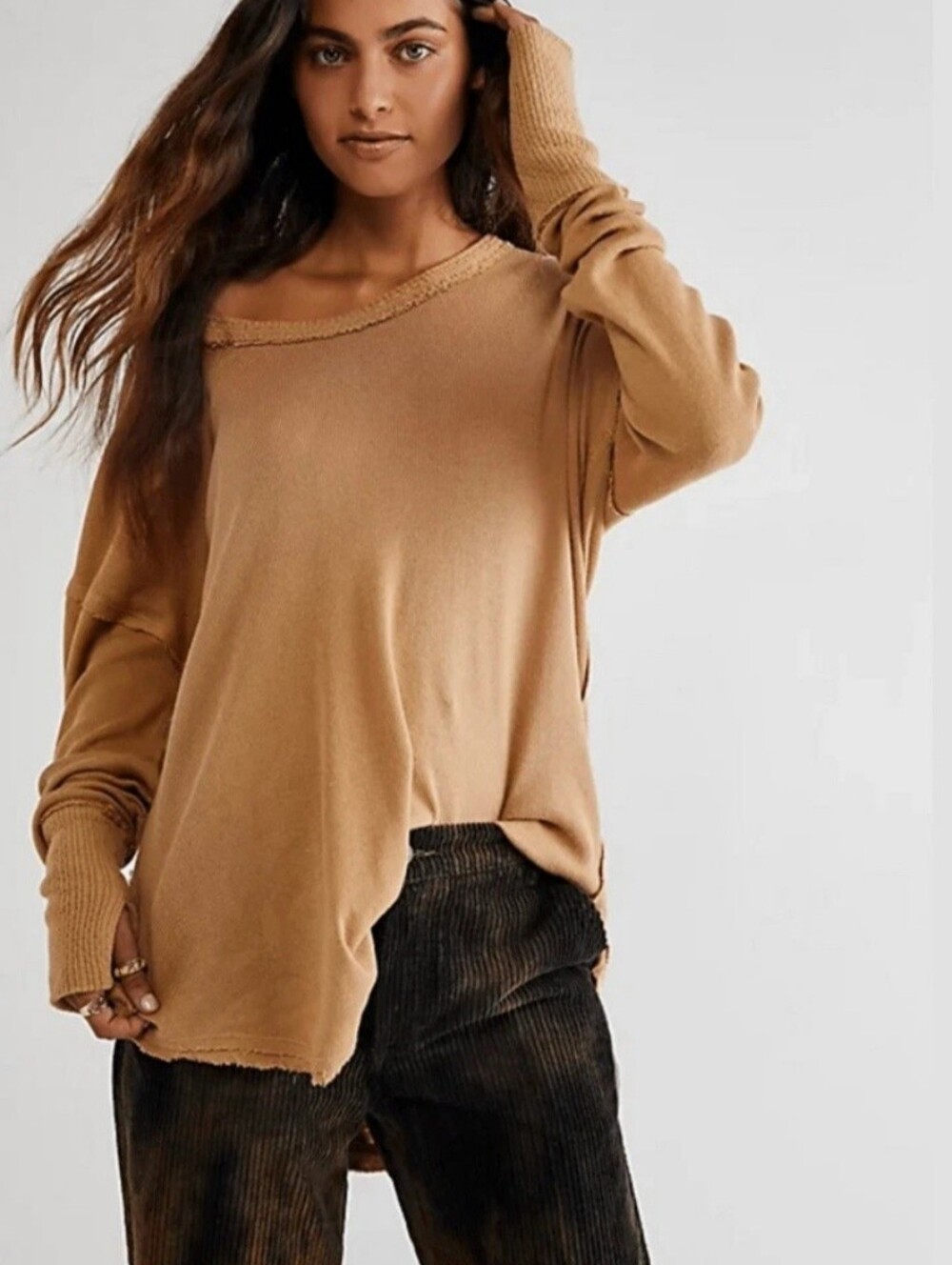 Free People Care FP Colby Long Sleeve Tee Top Blouse Medium M Apple Cinnamon